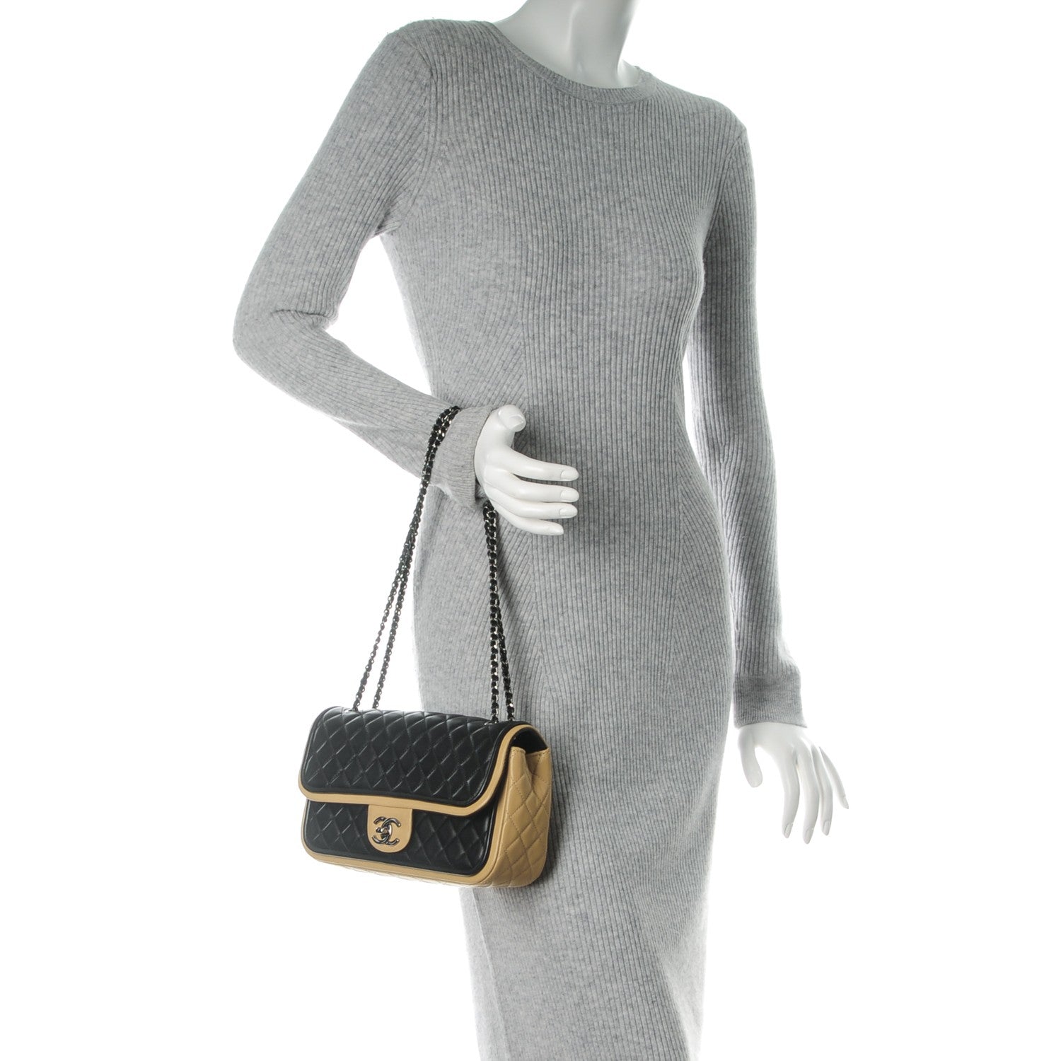 Chanel Lambskin Classic Twist Flap Black Beige 2 of 8