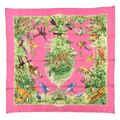 Hermes Silk Equateur Scarf 90 Rose Vif Vert Jaune 1 of 5