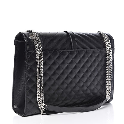 Saint Laurent Grain De Poudre Textured Mixed Matelasse Large Triquilt Monogram Satchel Black 3 of 11
