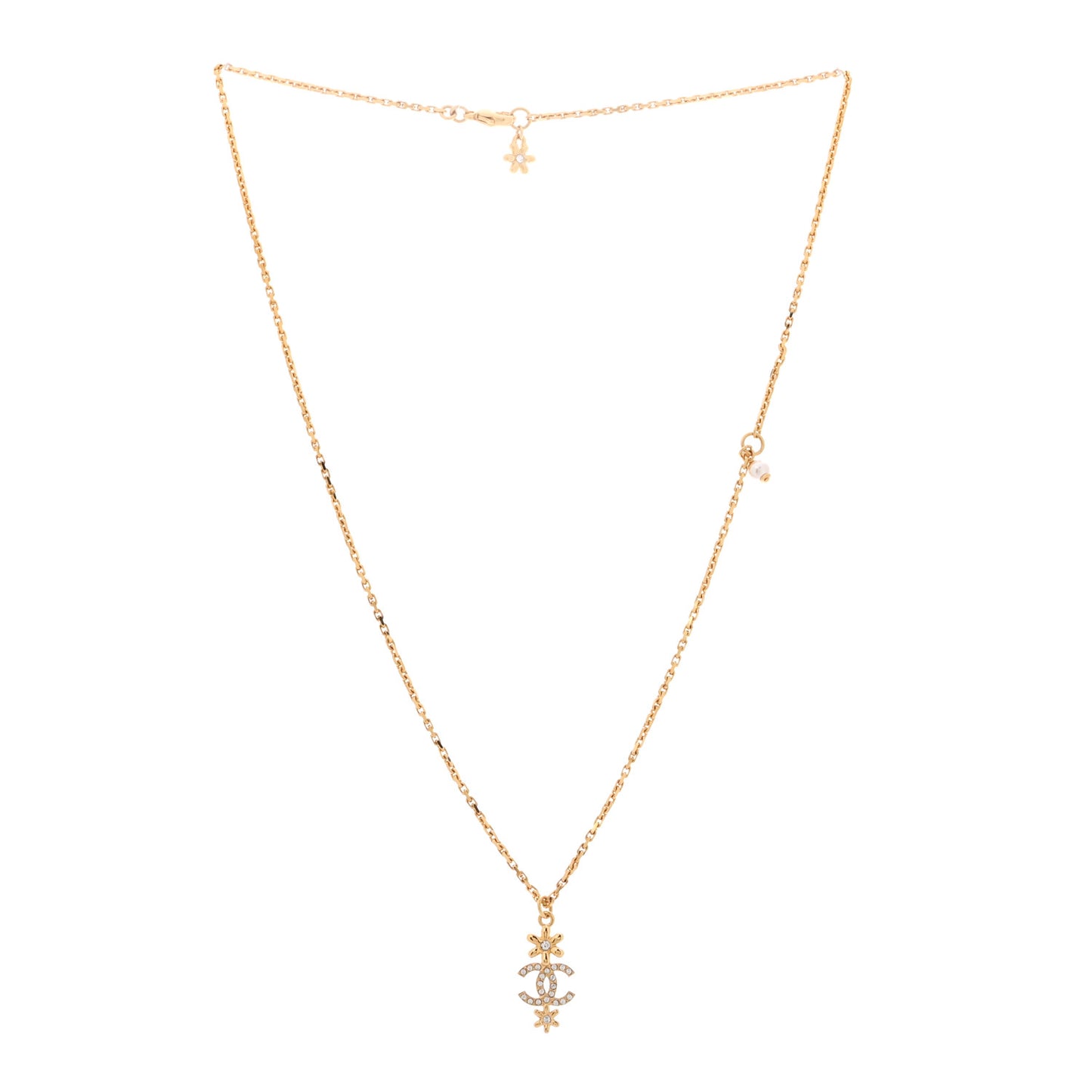 Crystal CC Flower Necklace Gold
