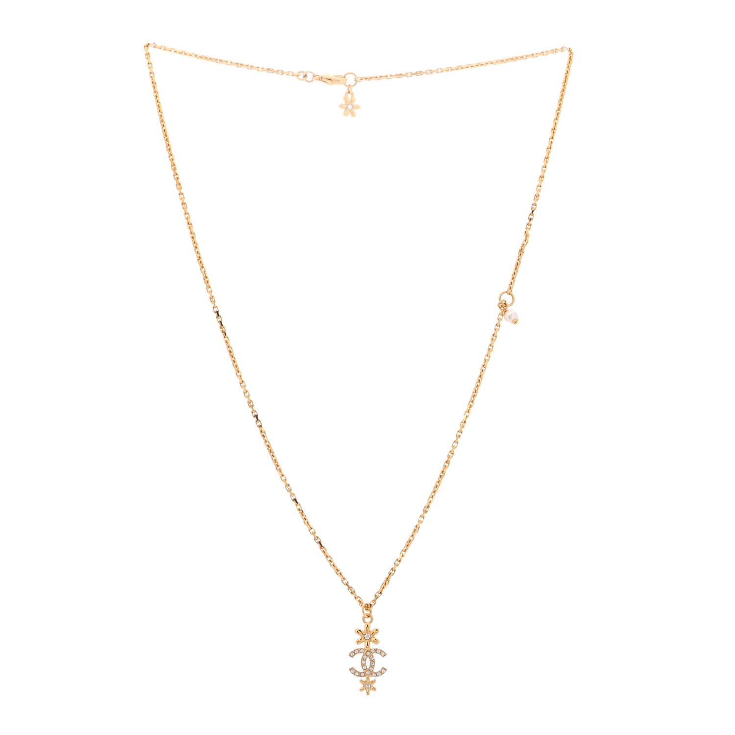 Chanel Crystal CC Flower Necklace Gold 3 of 7