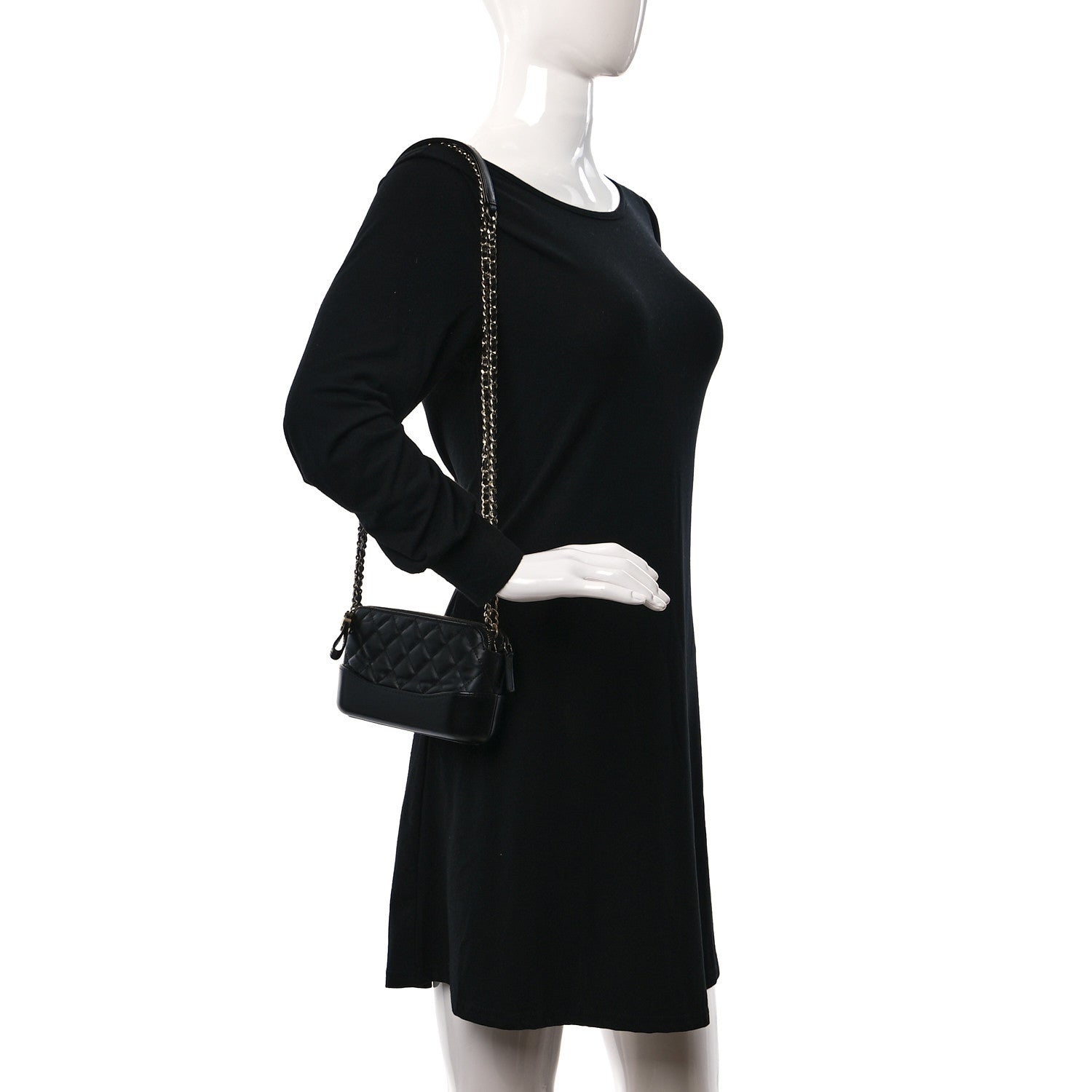 Chanel Aged Calfskin Quilted Small Gabrielle Clutch With Chain Black 2 of 11
