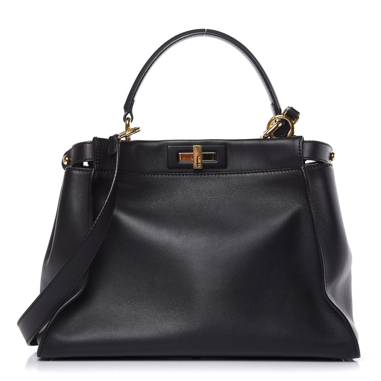 Fendi Vitello Seta Shiny Nappa Medium Peekaboo Iconic Satchel Black 1 of 9