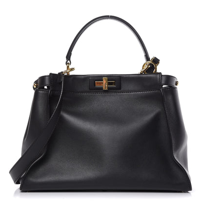 Fendi Vitello Seta Shiny Nappa Medium Peekaboo Iconic Satchel Black 1 of 9