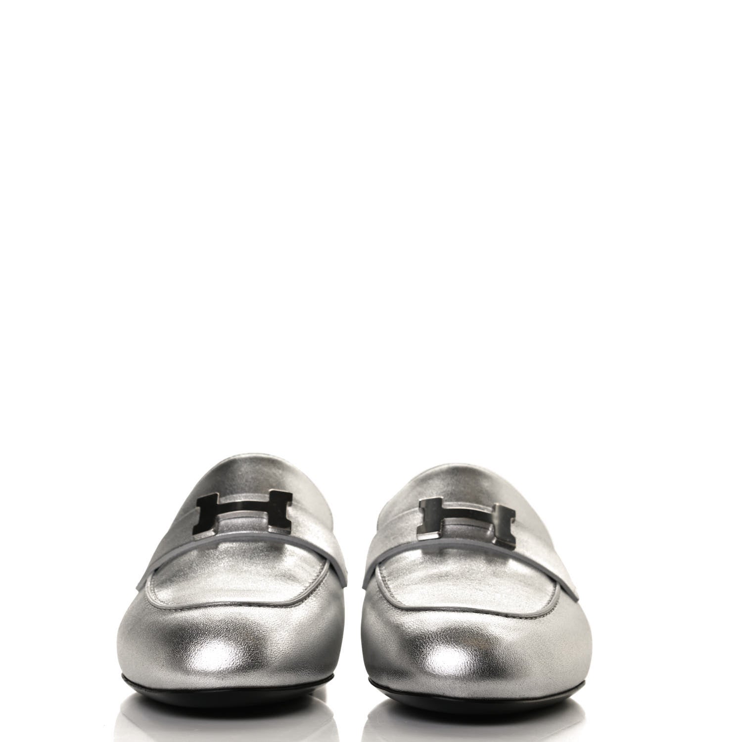 Hermes Metallic Nappa Trocadero Mule 38.5 Gris Argento 2 of 11