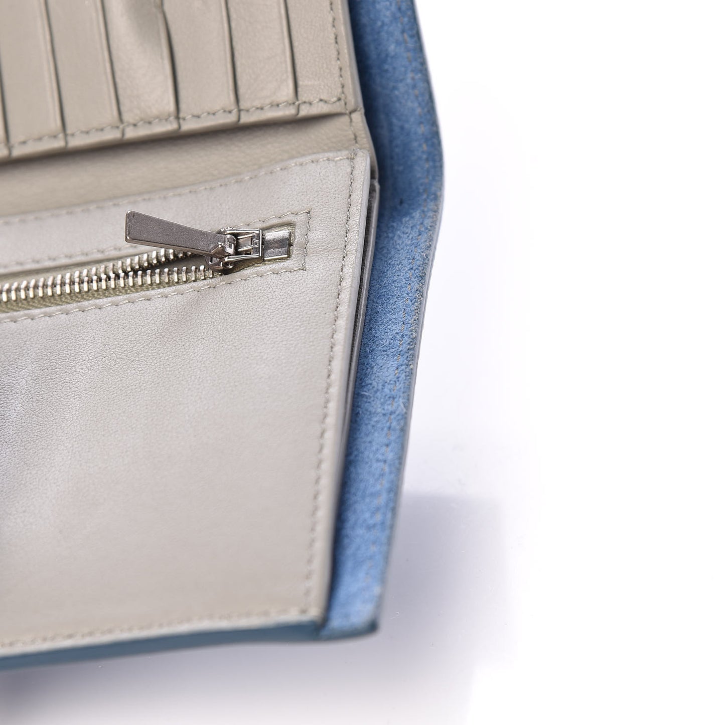 Grained Calfskin Medium Multifunction Strap Wallet Denim