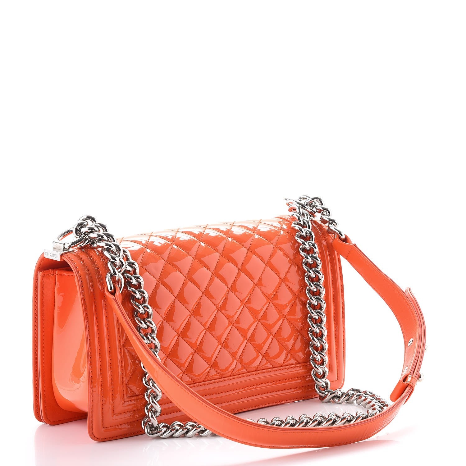 Chanel Patent Calfskin Medium Plexiglass Boy Flap Orange 3 of 7