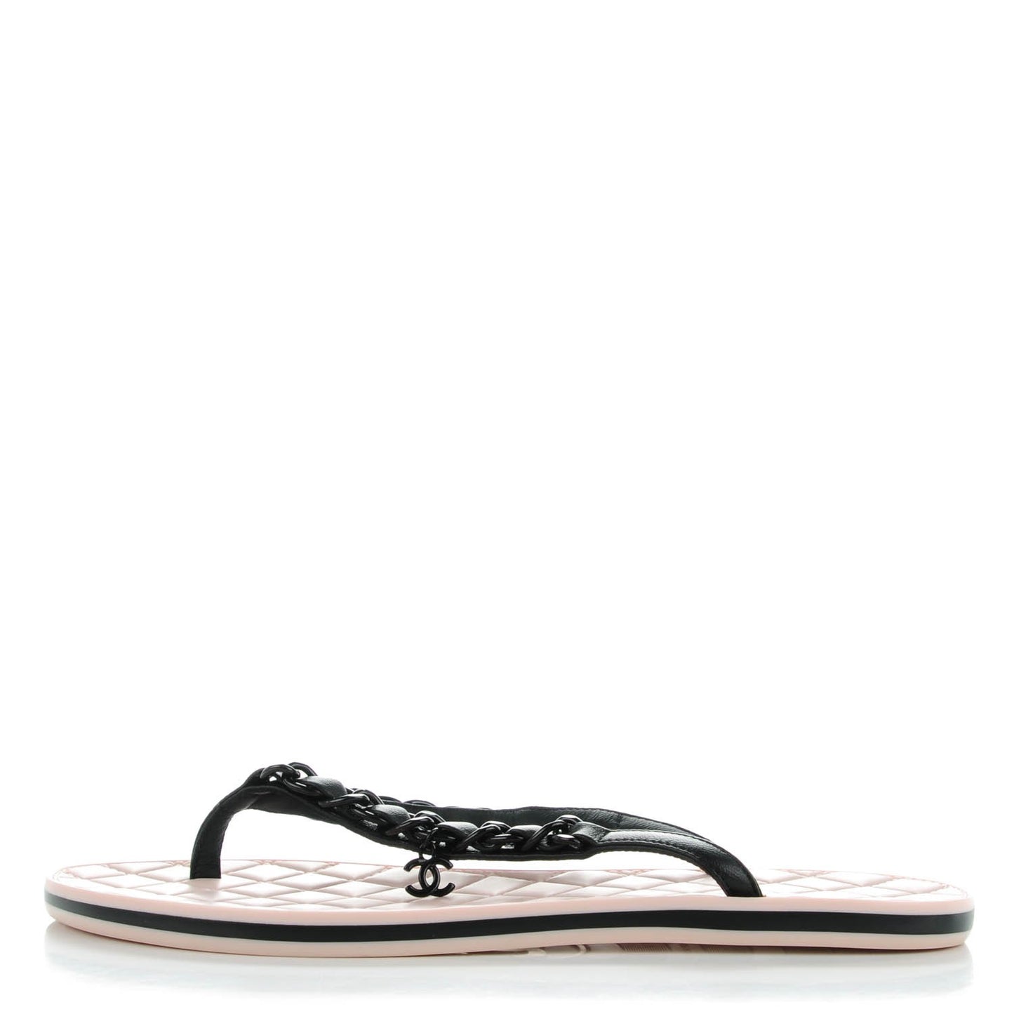 Lambskin Chain CC Thong Sandals 35.5 Black Light Pink