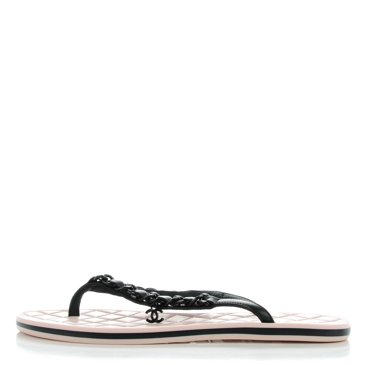 Chanel Lambskin Chain CC Thong Sandals 35.5 Black Light Pink 1 of 9
