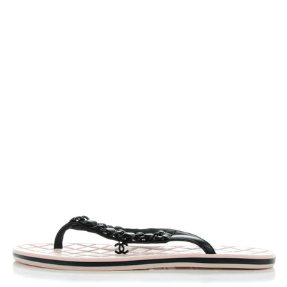 Chanel Lambskin Chain CC Thong Sandals 35.5 Black Light Pink 1 of 9