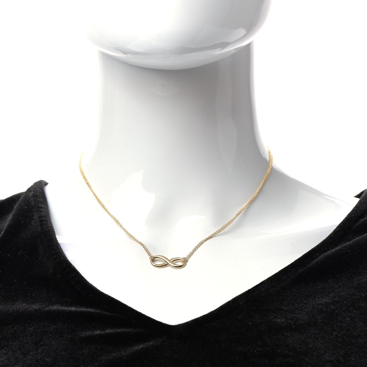 Tiffany 18K Yellow Gold Infinity Double Chain Pendant Necklace 2 of 6
