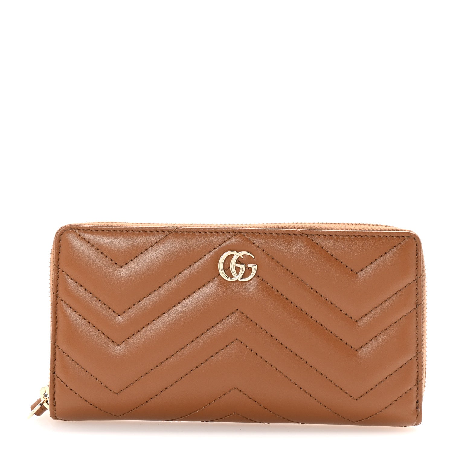 Gucci Calfskin Matelasse GG Marmont Zip Around Wallet Brown 1 of 7
