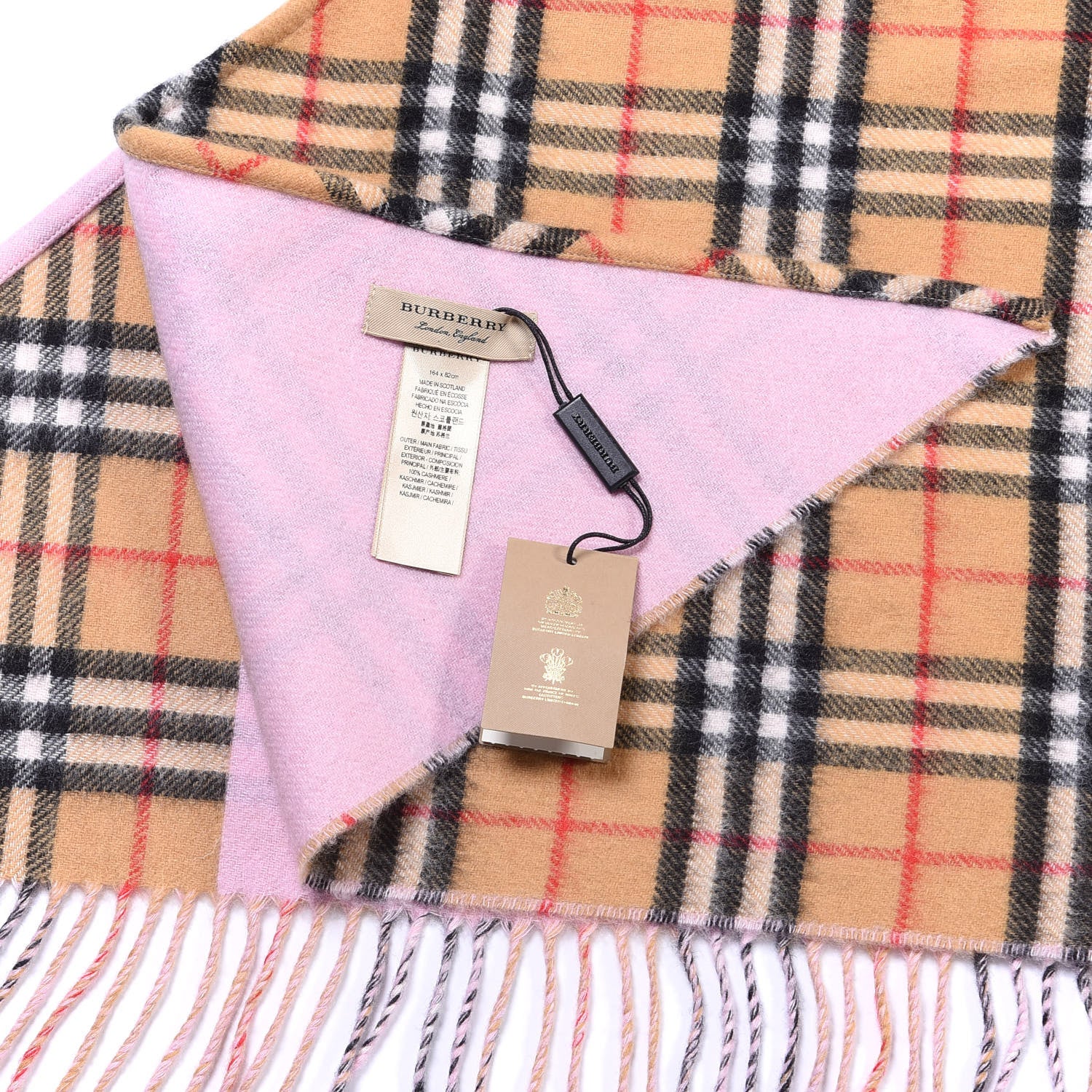 Burberry Cashmere Fluorescent Vintage Check Bandana Scarf Bright Peony 2 of 3