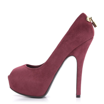 Louis Vuitton Suede Oh Really Peep Toe Pumps 38 Grenat 1 of 9