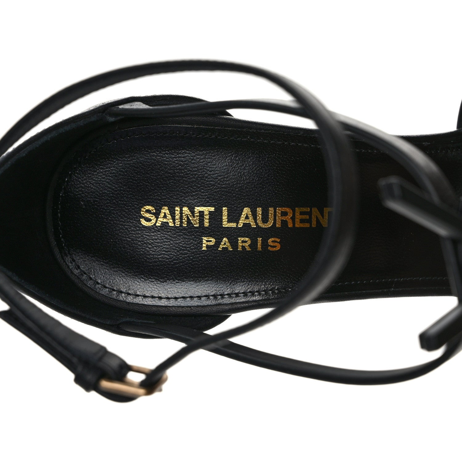 Saint Laurent Calfskin Cassandra Palm Logo 110 Ankle Strap Sandals 39.5 Black 7 of 7