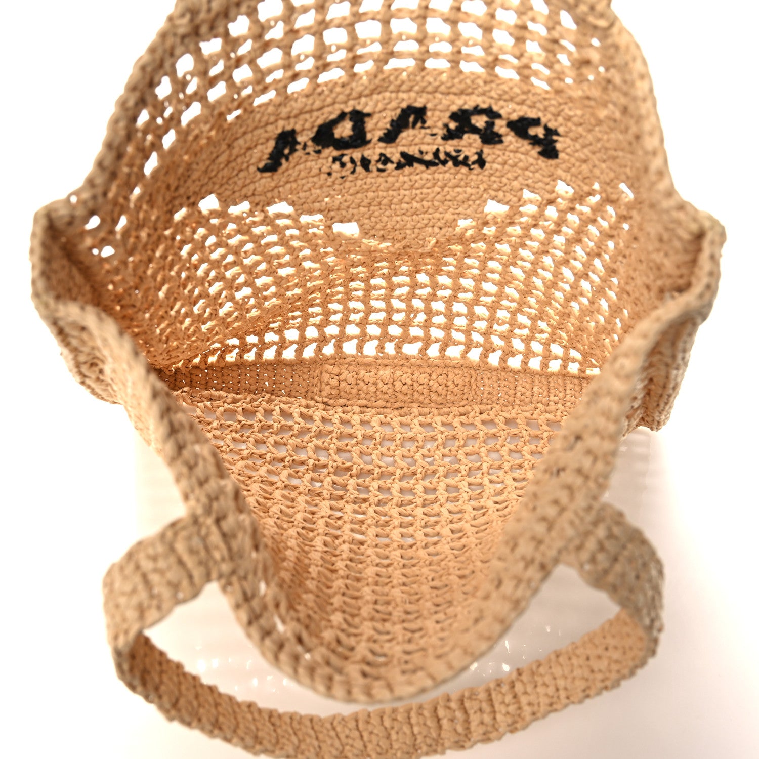 Prada Yarn Raffia Effect Crochet Logo Embroidered Tote Bag Naturale 7 of 10