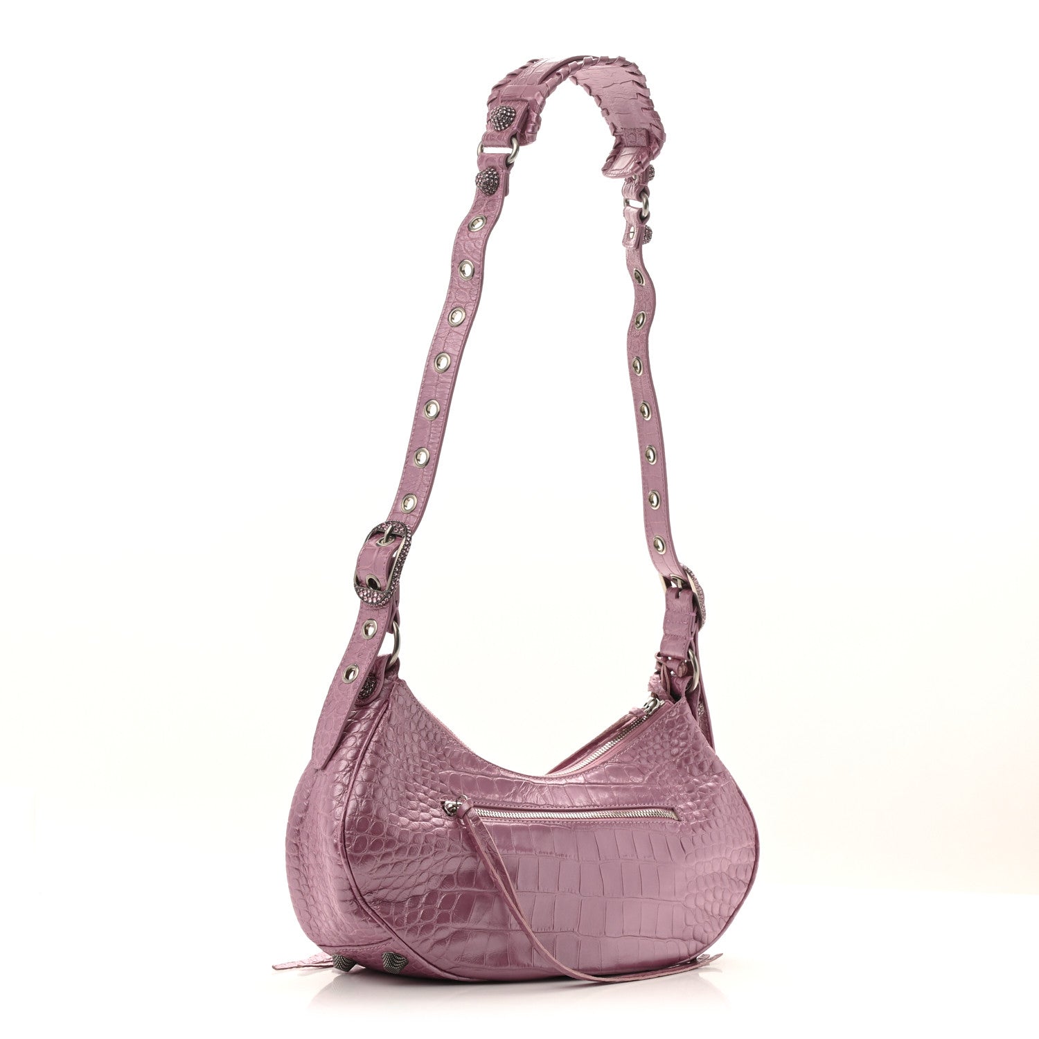 Balenciaga Metallic Extra Supple Calfskin Crystal Crocodile Embossed Small Le Cagole Shoulder Bag Pink 4 of 16