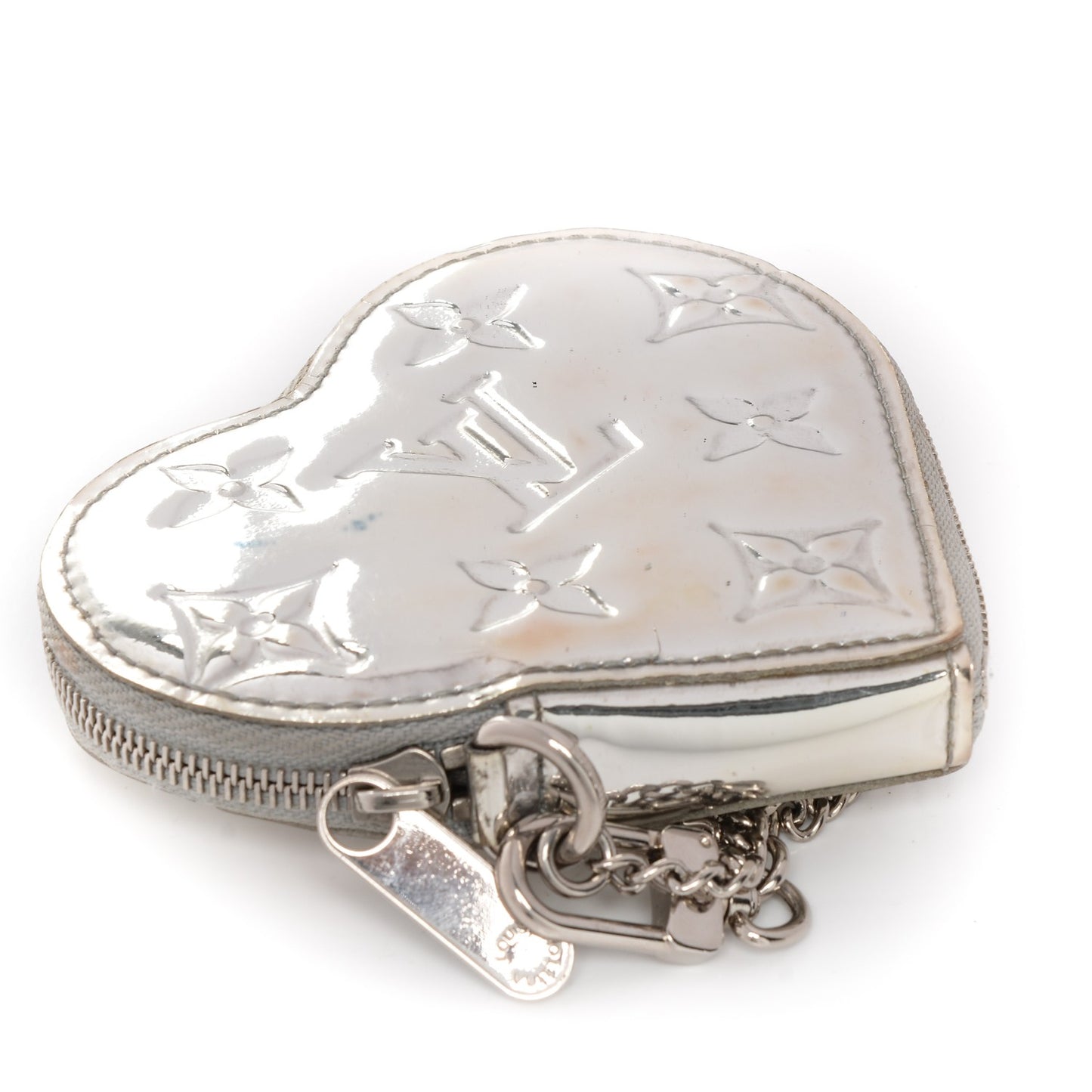 Monogram Miroir Heart Coin Purse Silver