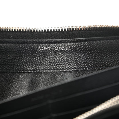 Saint Laurent Grain De Poudre Matelasse Chevron Monogram Zip Around Wallet Black 6 of 9