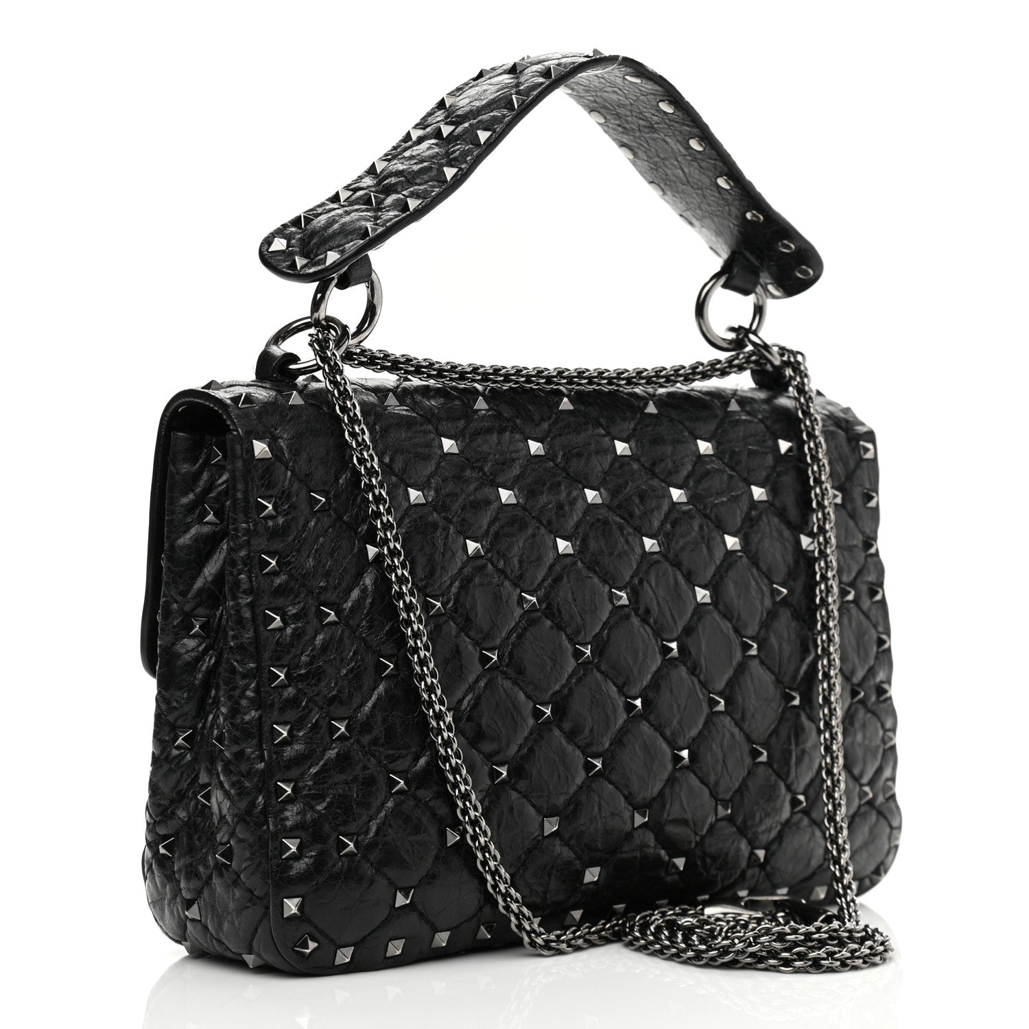 Valentino Garavani Craquele Nappa Medium Rockstud Spike Shoulder Bag Black 2 of 12
