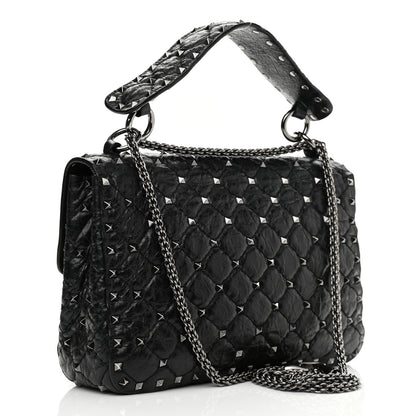 Valentino Garavani Craquele Nappa Medium Rockstud Spike Shoulder Bag Black 2 of 12