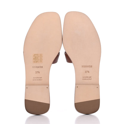 Hermes Box Calfskin Oran Sandals 37.5 Gold 5 of 9