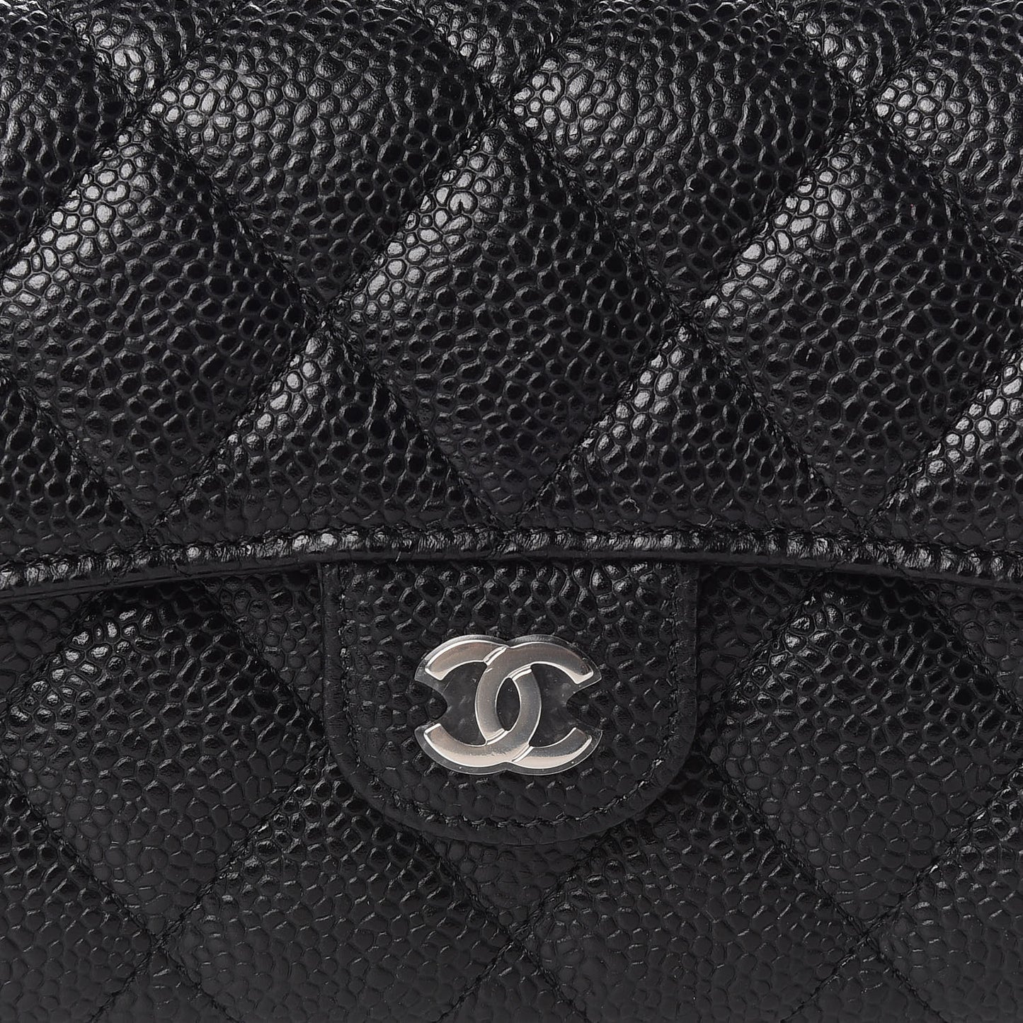 Caviar Quilted Large Gusset Flap Wallet Black