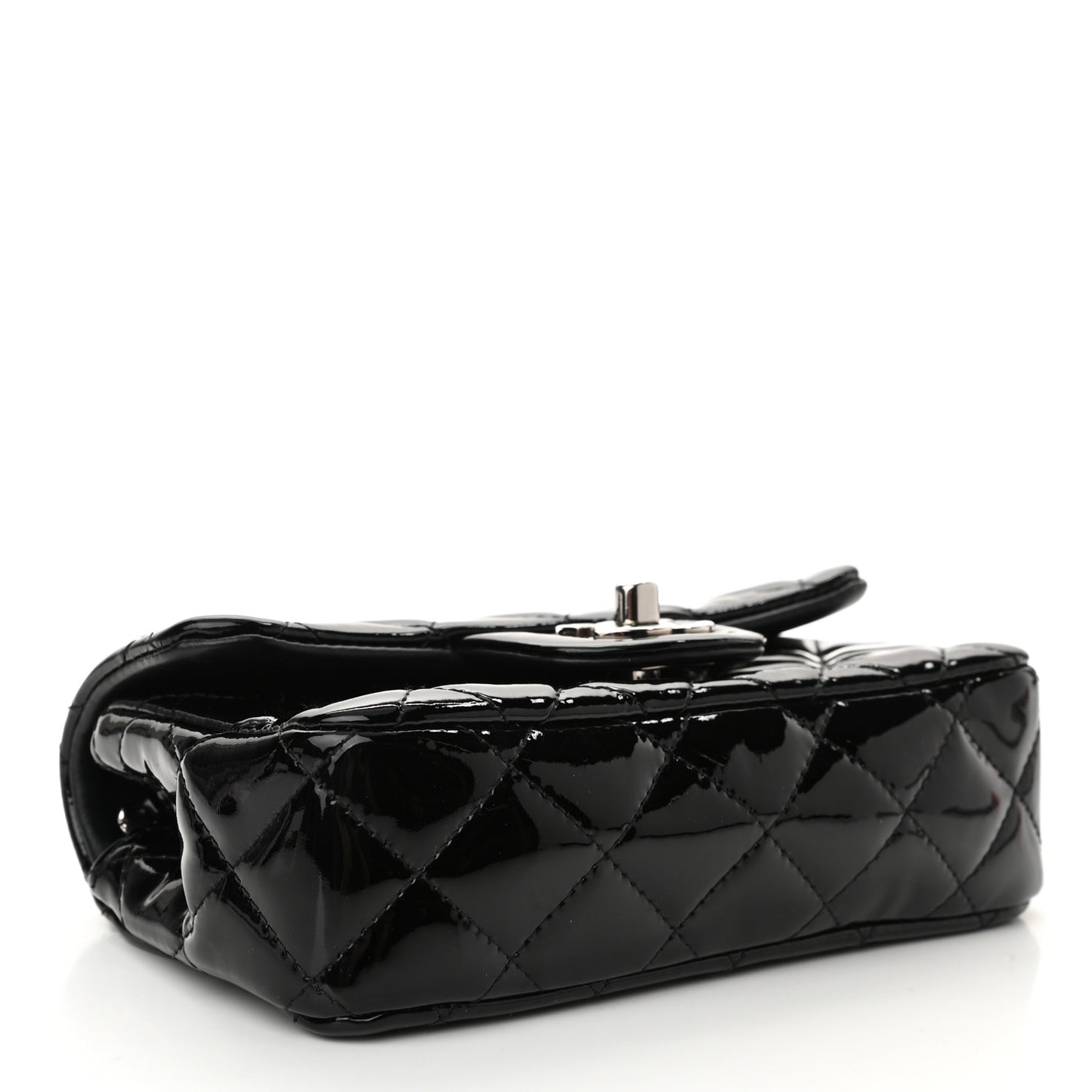 Patent Calfskin Quilted Extra Mini Rectangular Flap Black