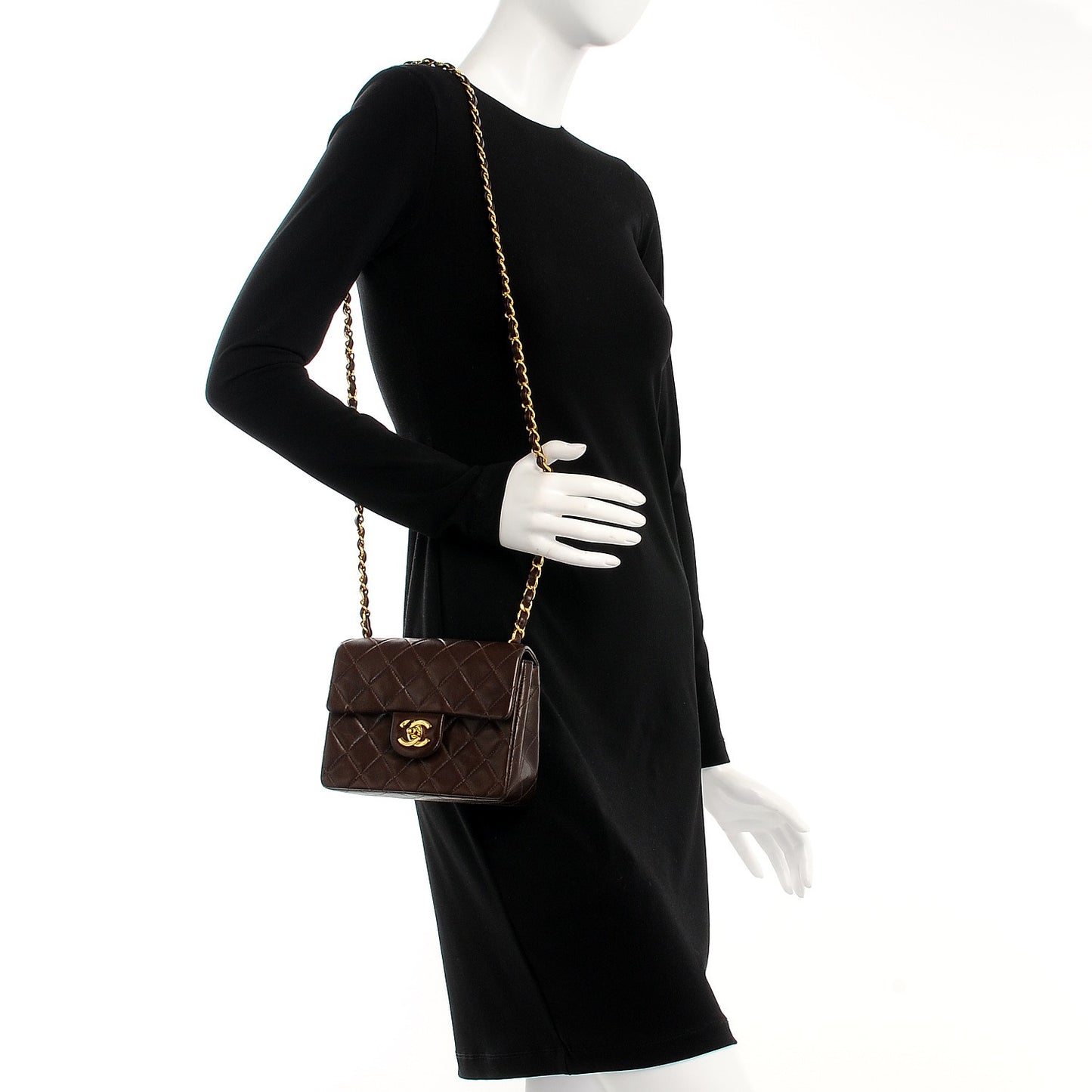 Lambskin Quilted Mini Square Flap Brown