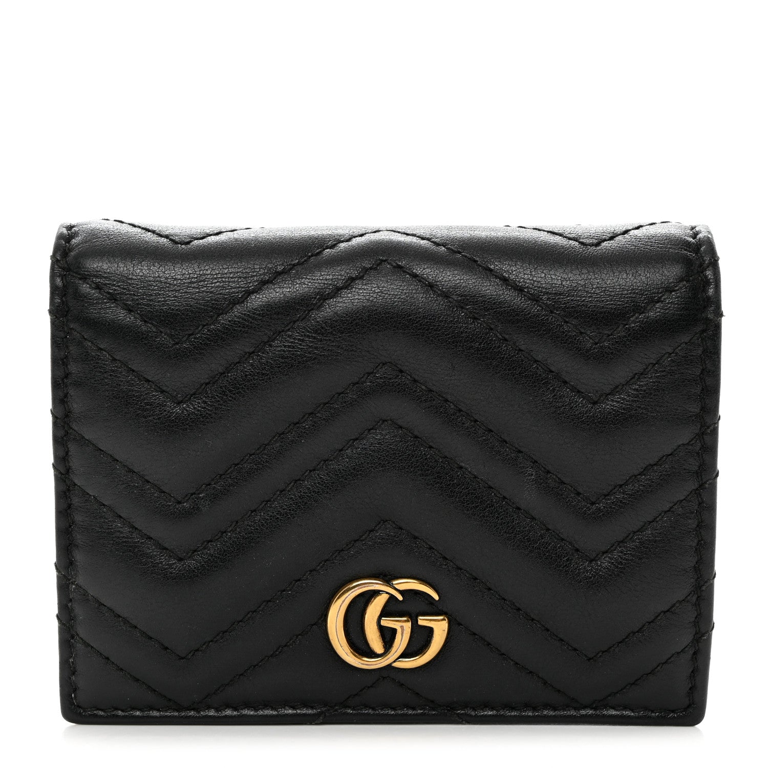 Gucci Calfskin Matelasse GG Marmont Card Case Wallet Black 1 of 7