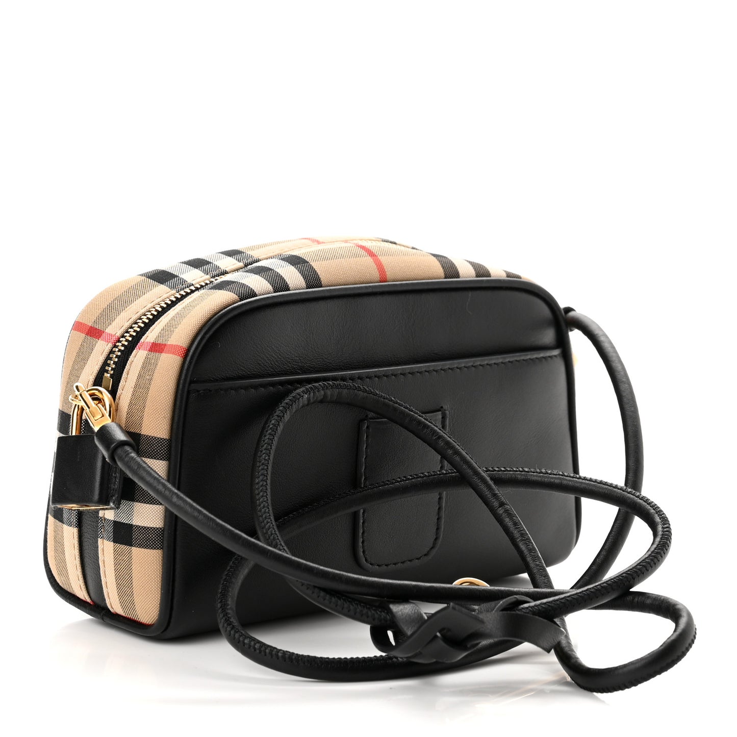 Calfskin Vintage Check Half Cube Crossbody Bag Black