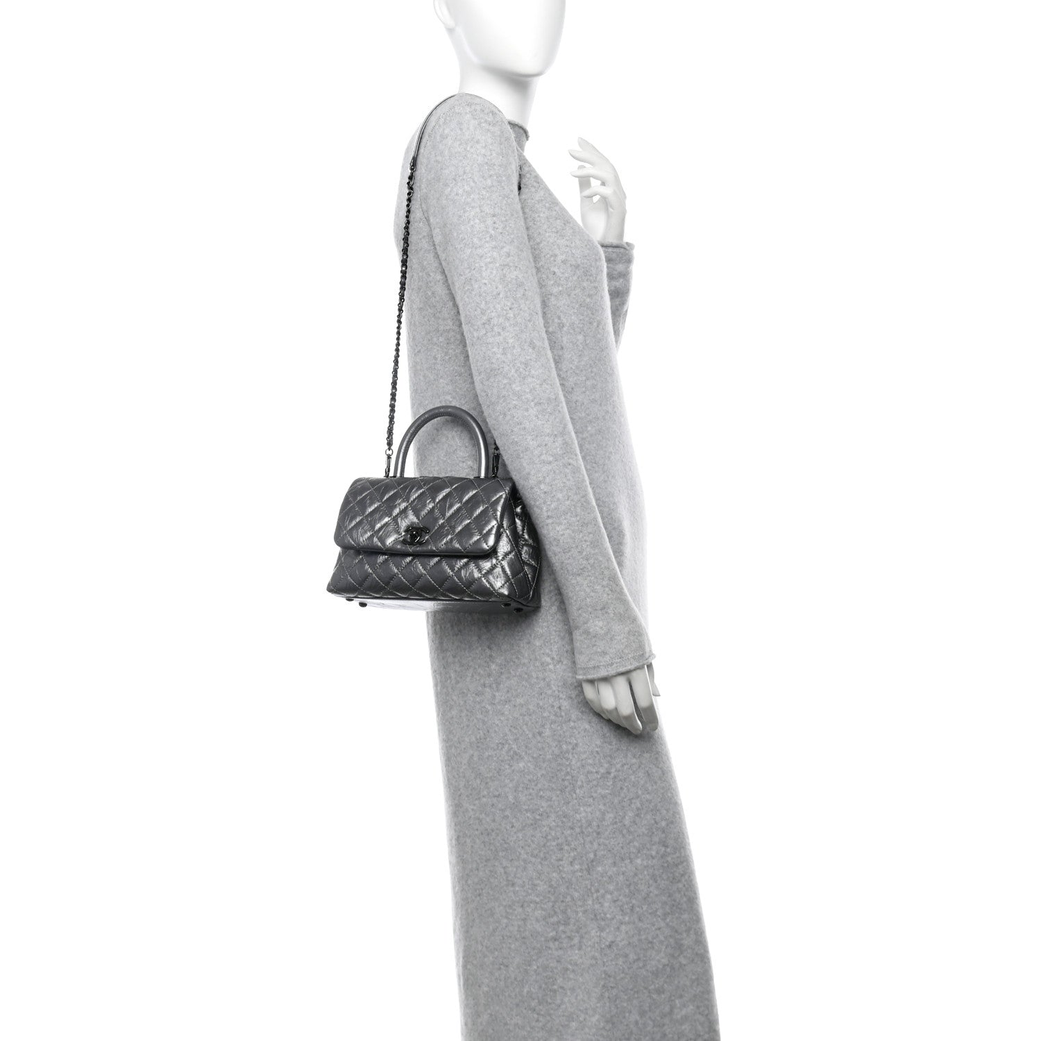 Chanel Metallic Aged Calfskin Quilted Mini Coco Handle Flap Silver 2 of 10