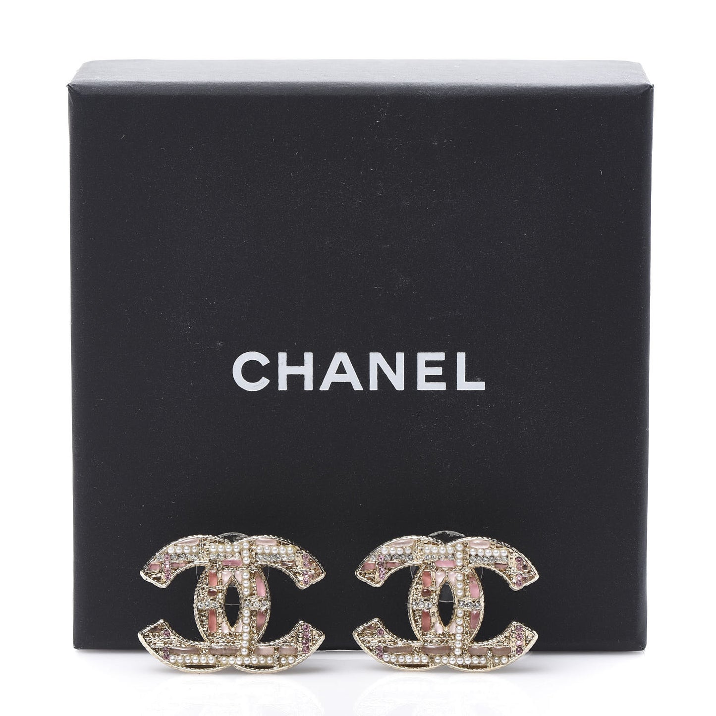 Tweed Effect CC Earrings Gold Pink