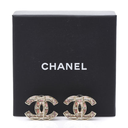 Chanel Tweed Effect CC Earrings Gold Pink 5 of 5