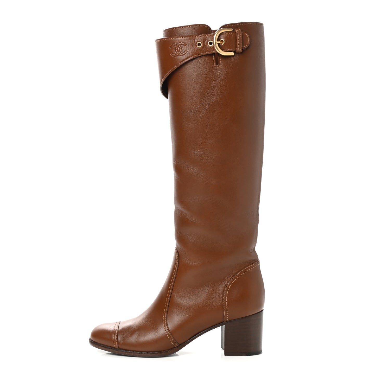 Calfskin High Boots 37.5 Brown