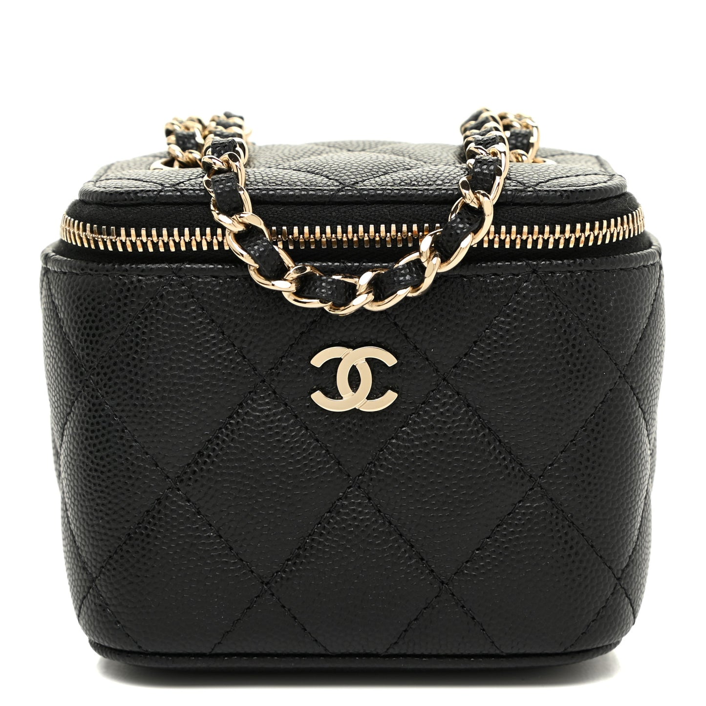 Caviar Quilted Mini Vanity Case With Chain Black