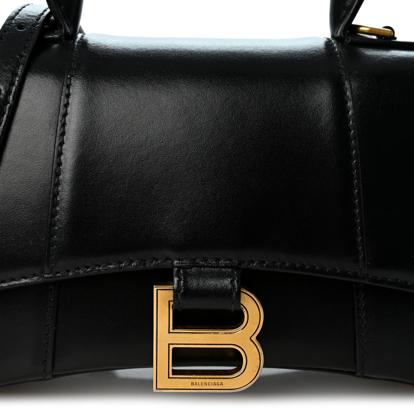 Shiny Box Calfskin Hourglass Top Handle Bag XS Black