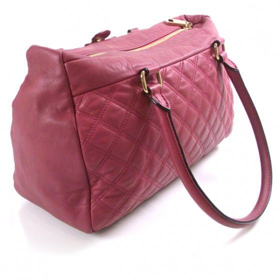 Leather Quilted Damen Bowler Fuchsia