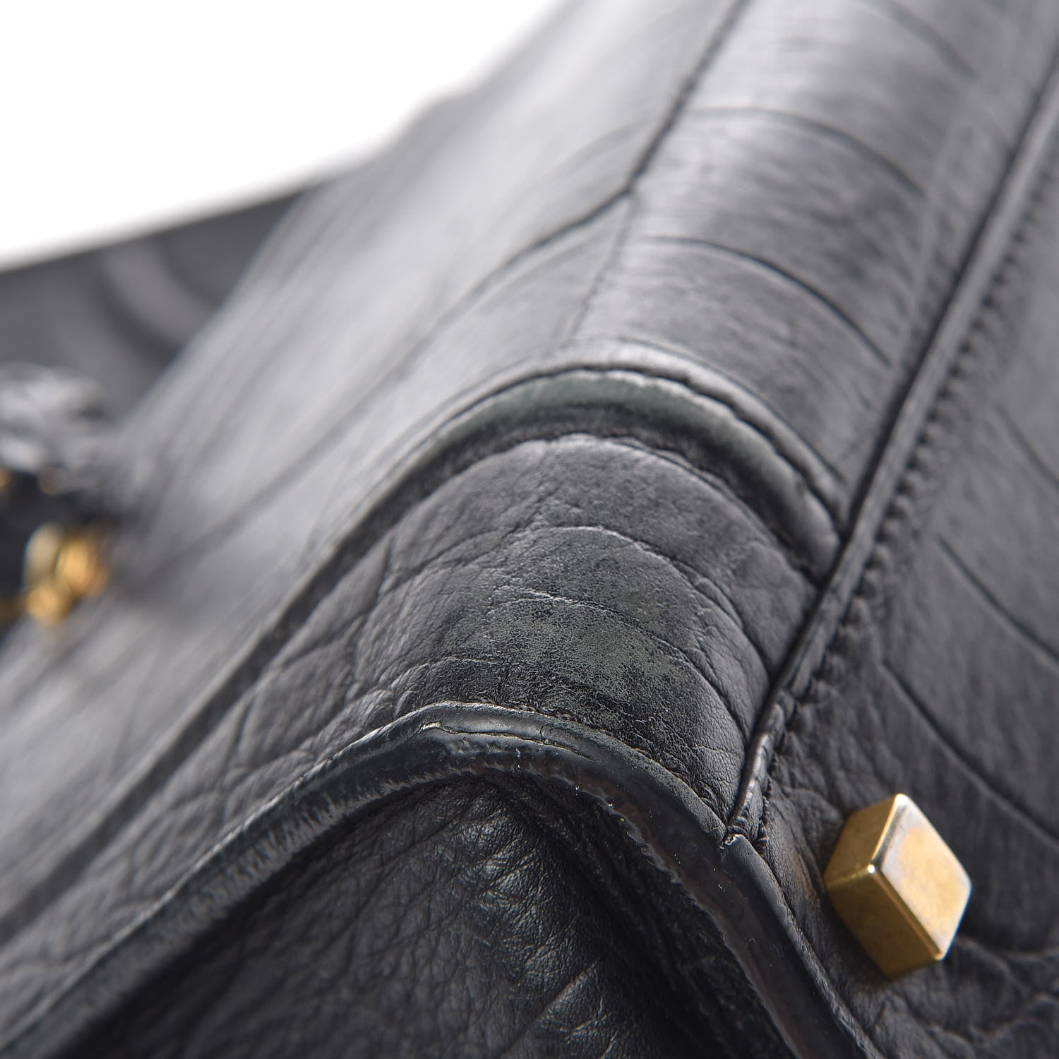 Celine Crocodile Embossed Calfskin Medium Phantom Luggage Black 10 of 19