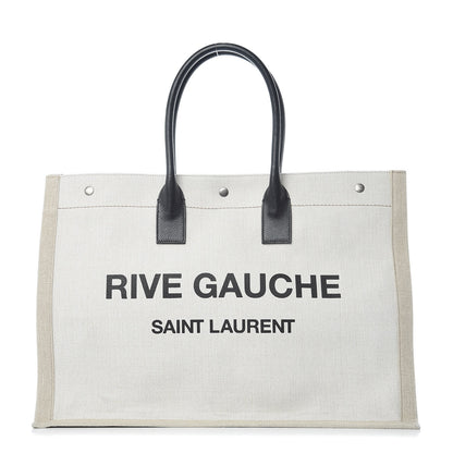 Saint Laurent Linen Calfskin Rive Gauche Tote Optic White 1 of 11