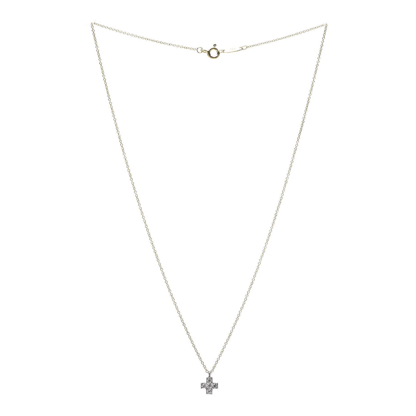 18K Yellow Gold Platinum Diamond Cruciform Cross Pendant Necklace