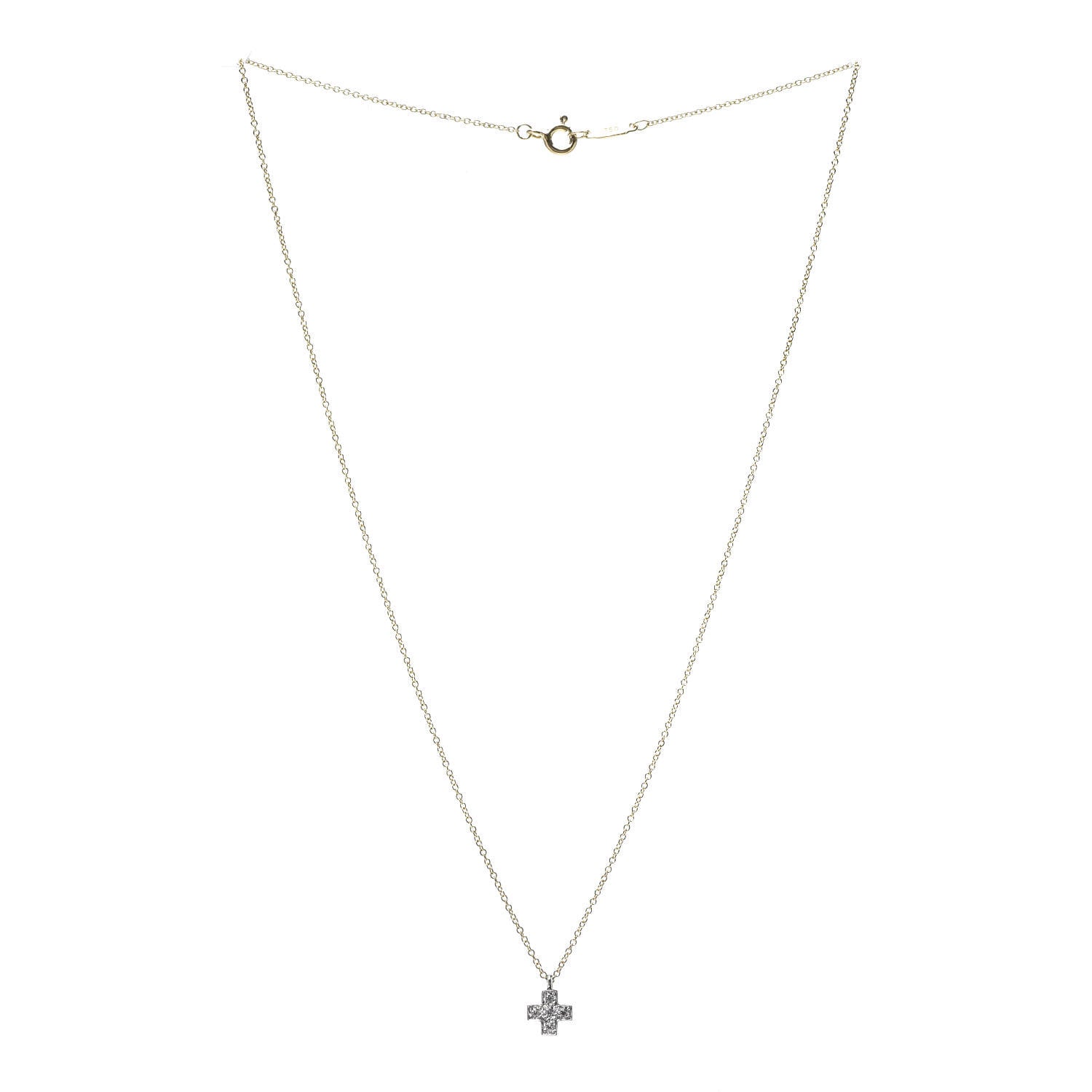 Tiffany 18K Yellow Gold Platinum Diamond Cruciform Cross Pendant Necklace 3 of 6