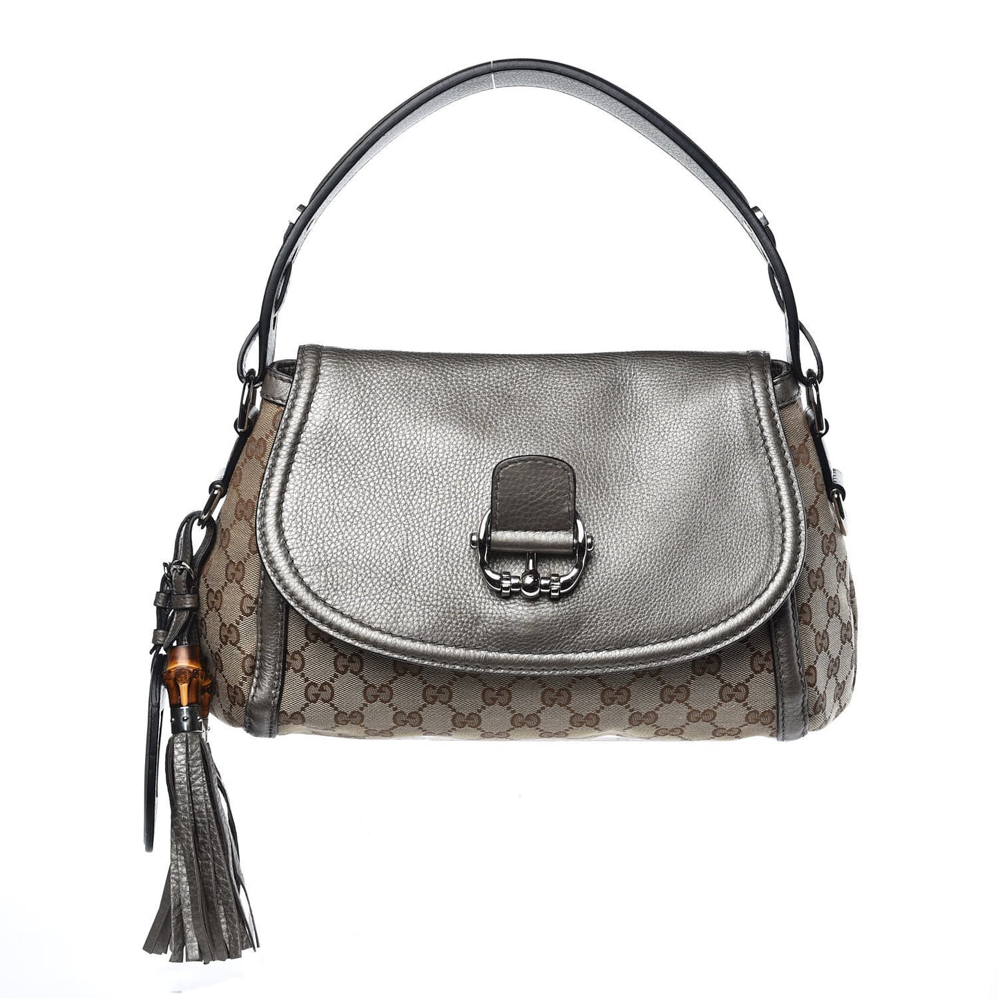 Monogram Medium Techno Horsebit Shoulder Flap Bag Pewter