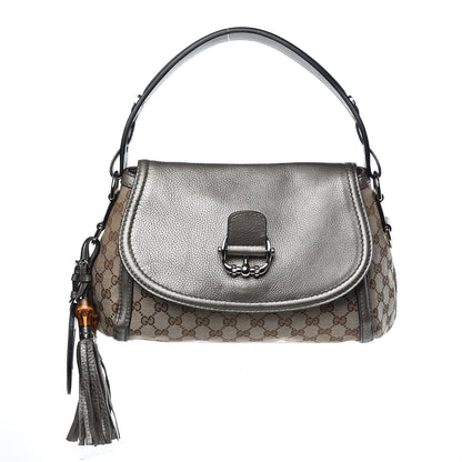 Gucci Monogram Medium Techno Horsebit Shoulder Flap Bag Pewter 1 of 8