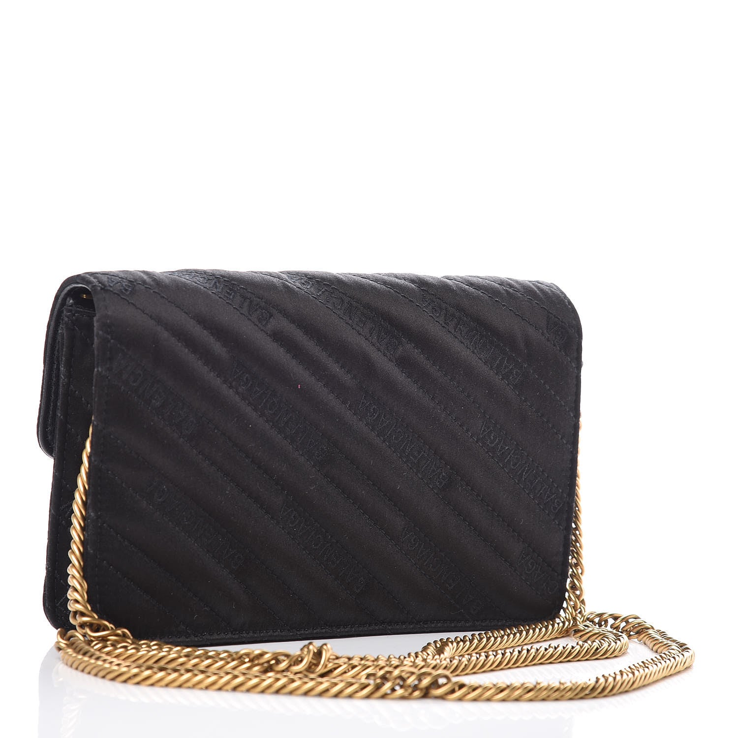 Balenciaga Satin Jacquard Logo Matelasse BB Wallet On Chain Black 3 of 8