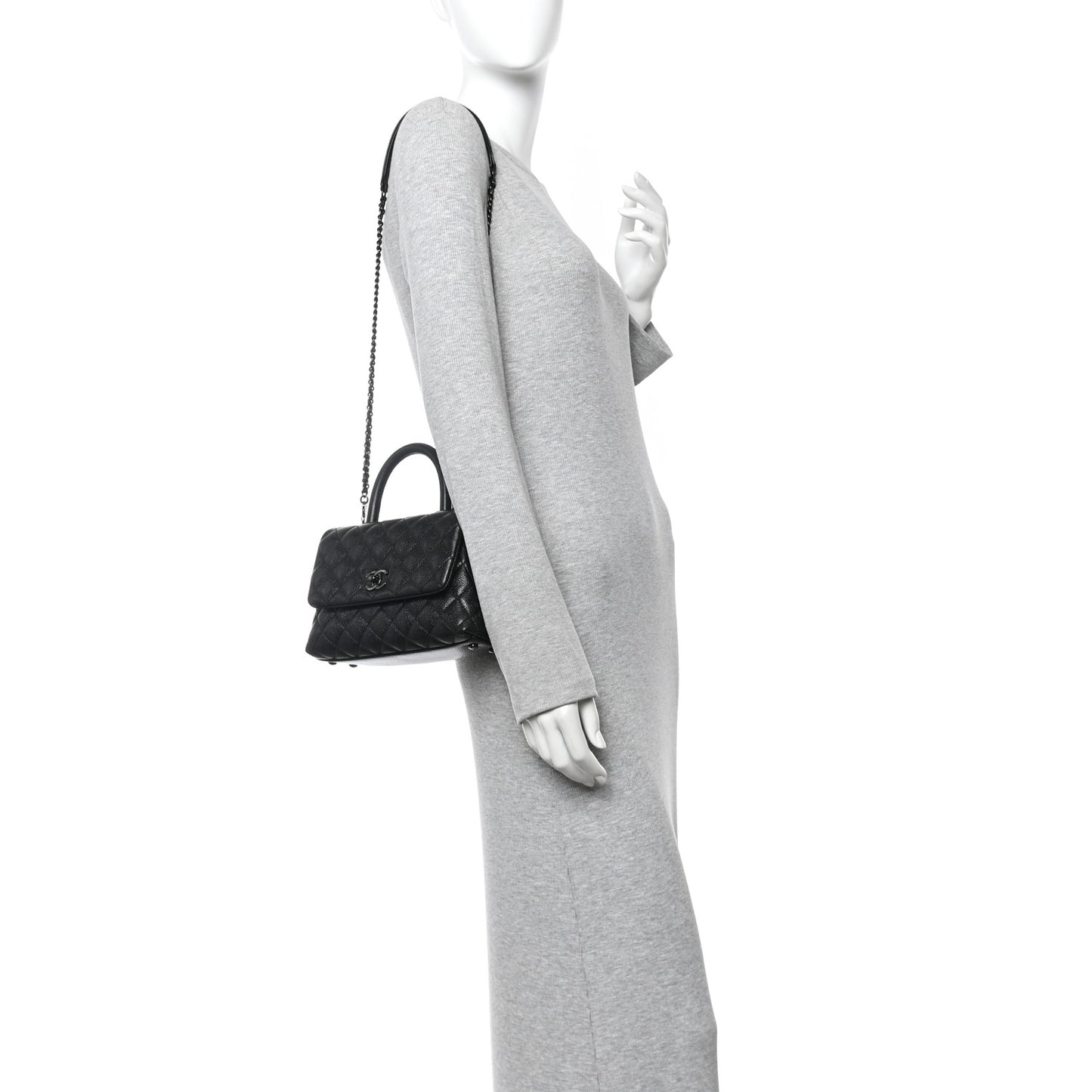 Iridescent Caviar Quilted Mini Coco Handle Flap So Black