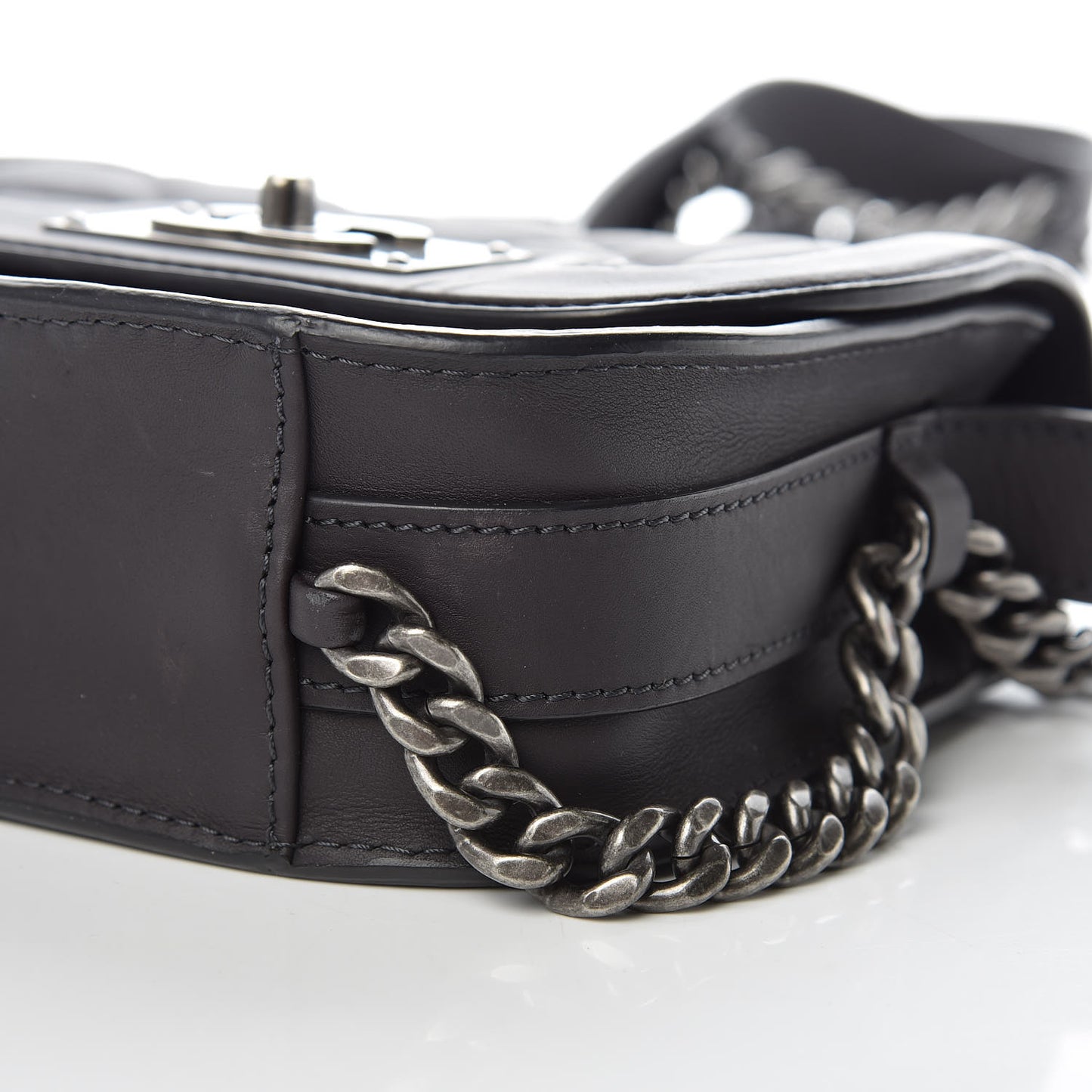 Calfskin Quilted Small Double Chained Messenger Flap Charcoal