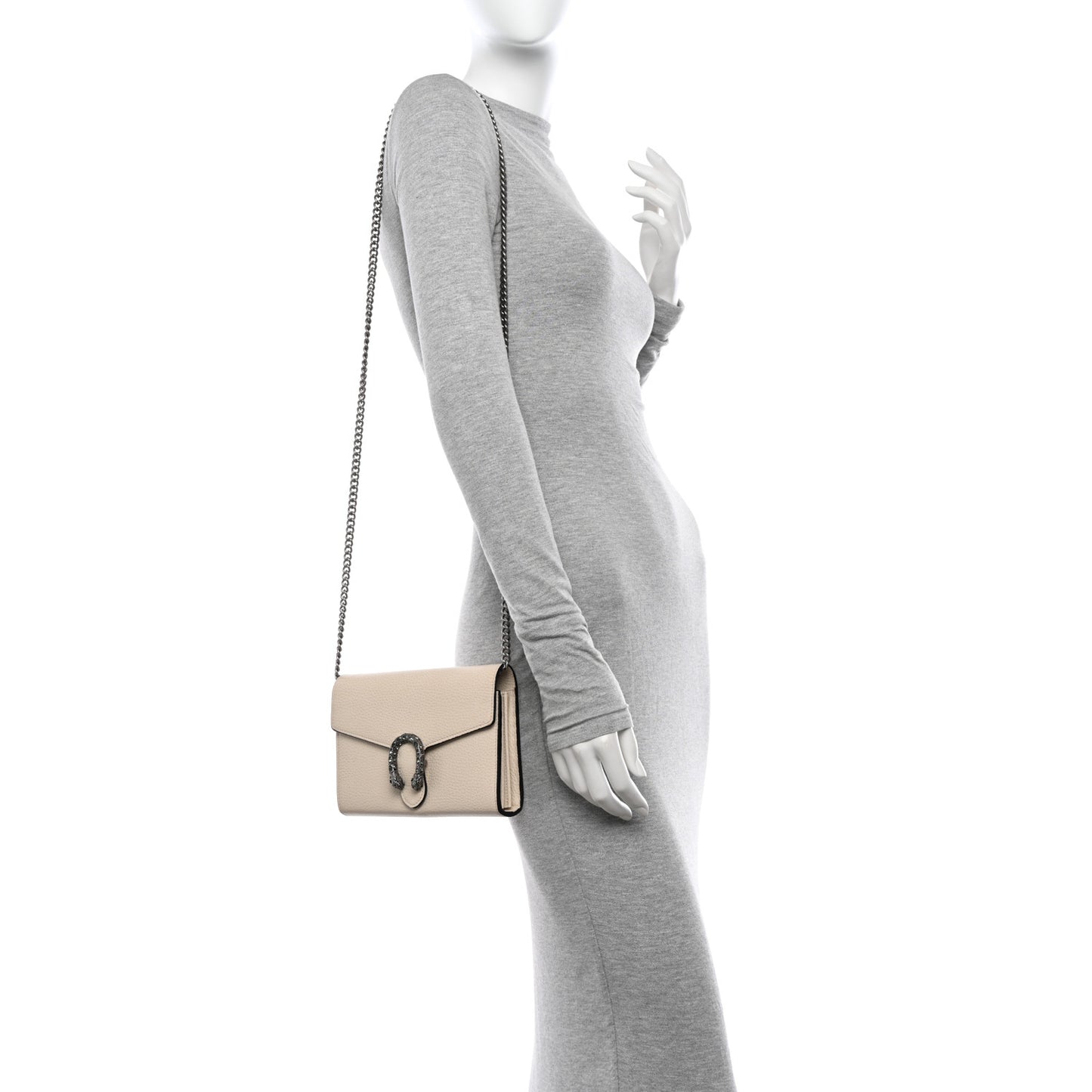 Dollar Calfskin Mini Dionysus Chain Wallet Mystic White