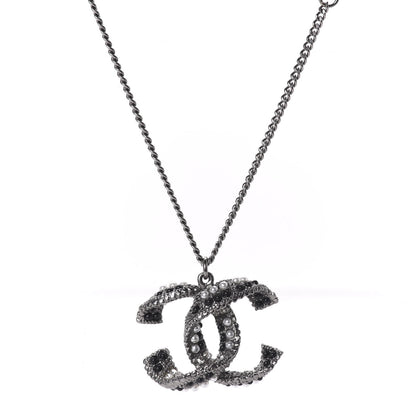Chanel Crystal Pearl Twisted CC Necklace Silver Black 4 of 6