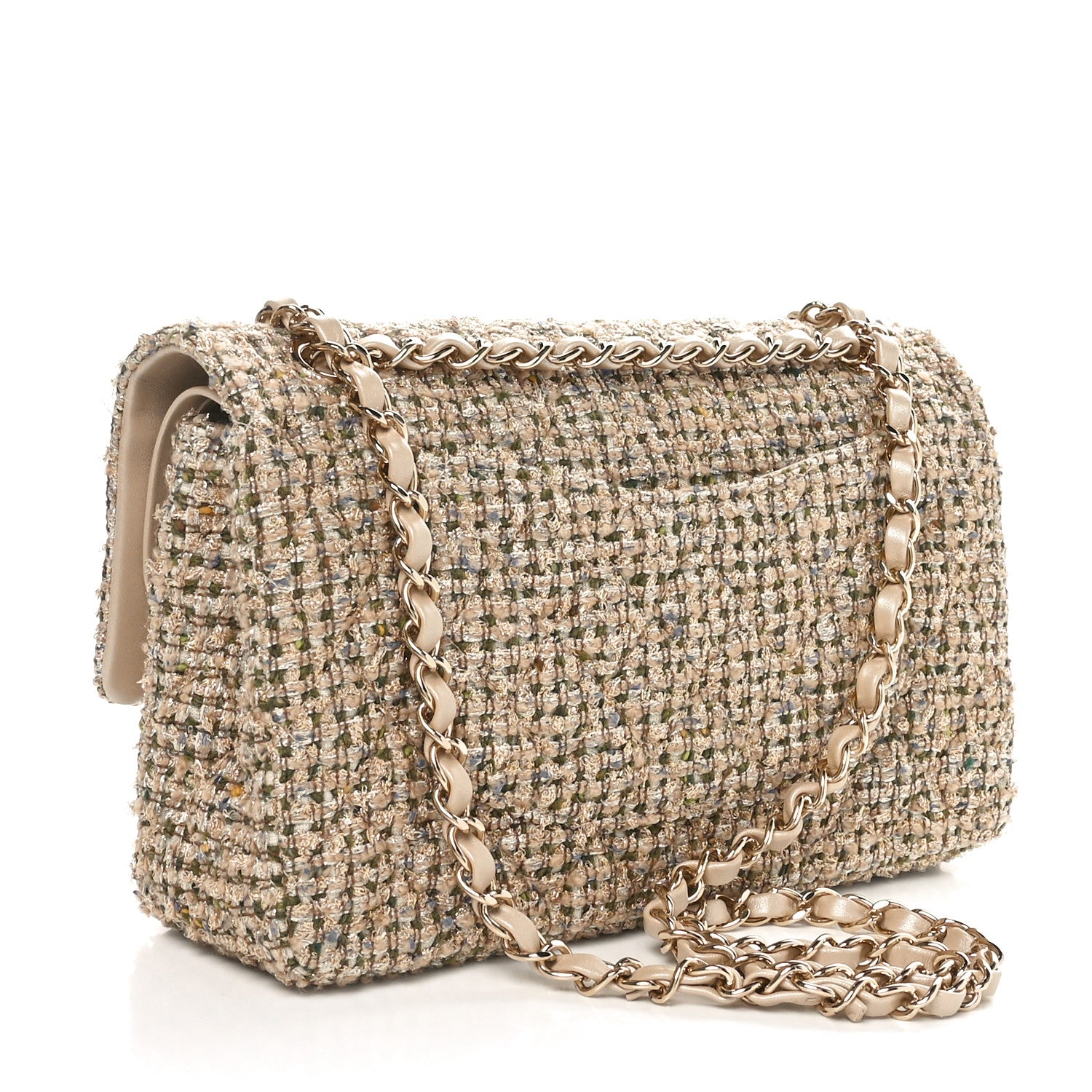 Chanel Tweed Quilted Medium Double Flap Beige Gold Multicolor 2 of 11
